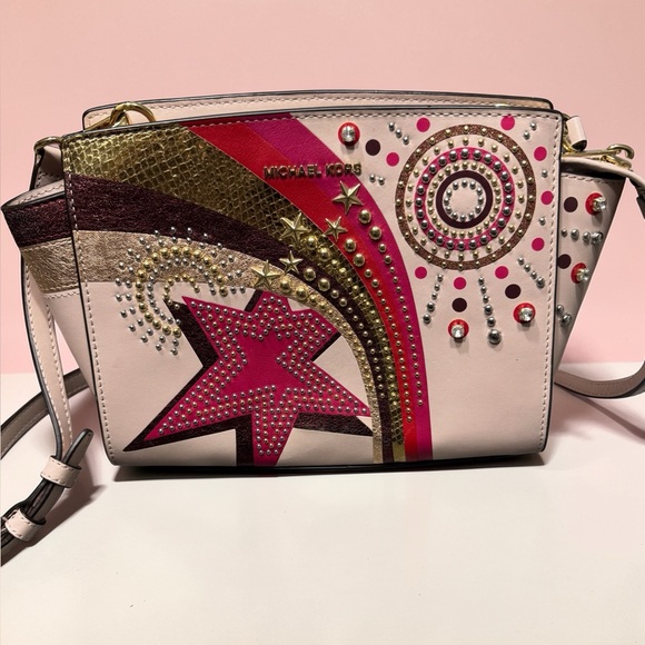 Michael Kors Handbags - Michael Kors Selma Pink Leather Studded Firework Celestial Crossbody Bag RARE LE